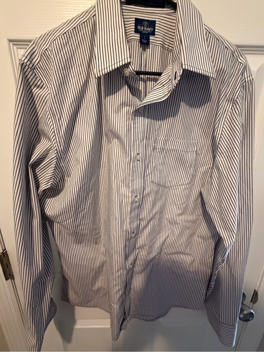 Old Navy Men’s White Shirt with Narrow Black Stripes